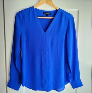 Banana Republic Royal Blue V-Neck Long Sleeve Flowy Blouse Top Women's Size XS